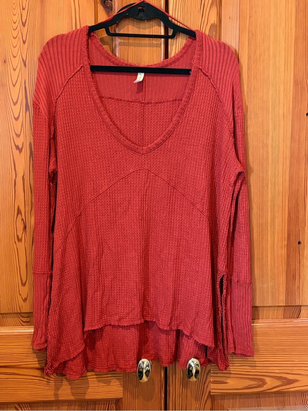 Free People Burnt Orange Waffle Knit V-Neck Tunic